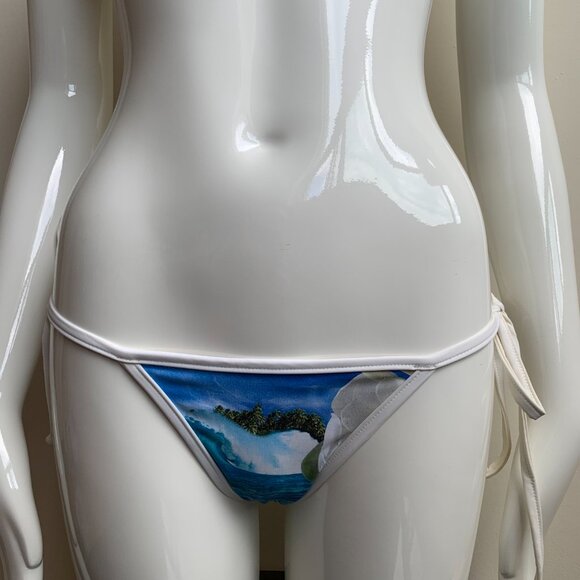 Aaron Chang blue reversible plumeria bikini triangle top tie side - Picture 4 of 12